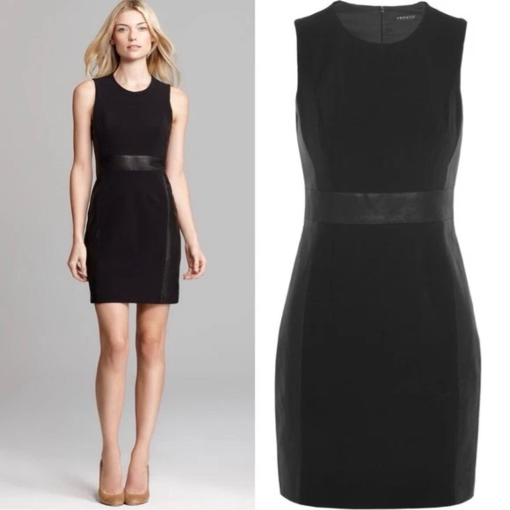 Theory Taline C Lambskin Leather Panel Dress Size 4 Black